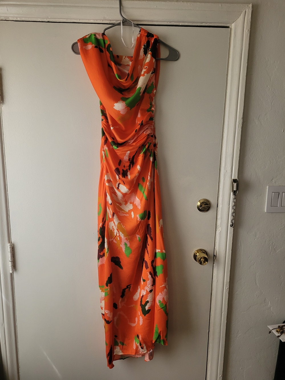 A.L.C. Orange Floral Cowl-Neck Maxi Dress